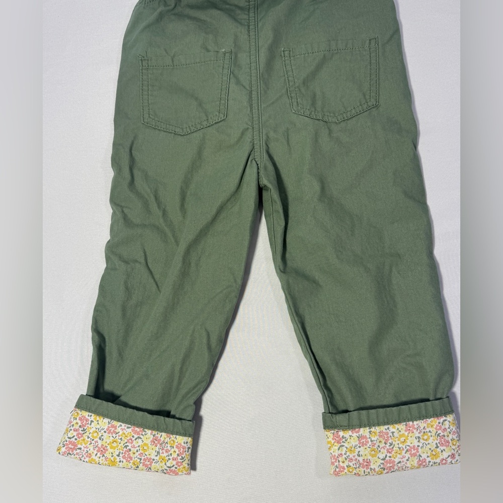 Oshkosh Floral Overalls Green Lightweight Canvas Pants Bottoms Girls 3T - Picture 9 of 13